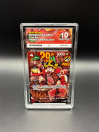 Japanese Monkey D. Luffy P-159 One Piece Shonen Jump Magazine 2026 promo card in an ACE 10 Gem Mint graded slab, front view
