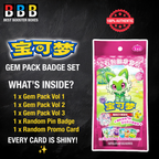 Sealed Pokémon Gem Pack Badge Set – 3 Simplified Chinese booster packs, 12 shiny cards, random promo & pin badge. Fast UK dispatch. 