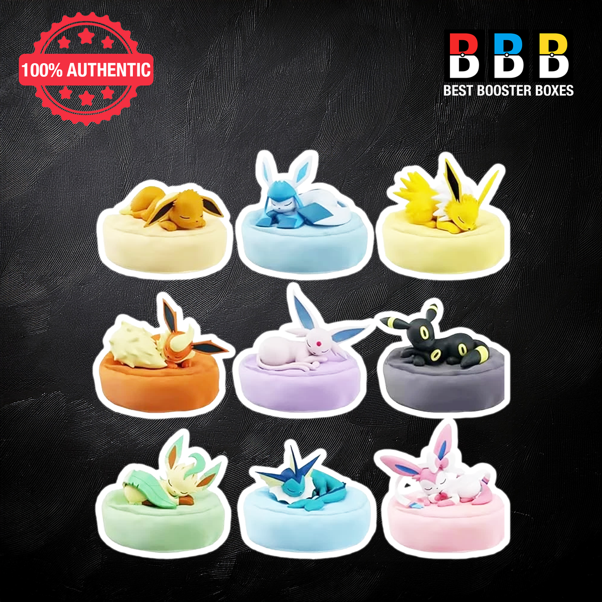 Pokemon Sleepy Eevee Holly Box blind box contents showing sleeping Eeveelution figures