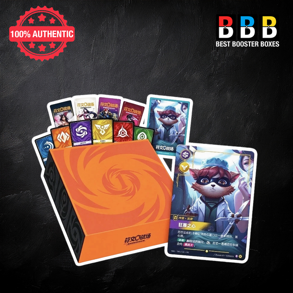 Riftbound One Year Anniversary Box with Chinese League of Legends TCG cards and Kennen promo card fanned out