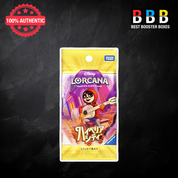 Disney Lorcana Hyperia City Japanese booster pack featuring Miguel playing his guitar