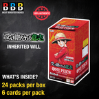 One Piece OP-13 Inherited Will booster box product details showing 24 packs and card specifications