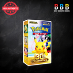 Pokémon 30th Celebration M6a Korean booster box showing front and side packaging with Pikachu, Mew and Mewtwo
