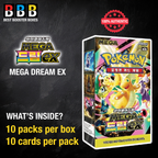 Mega Dream Ex Booster Box back showing Korean Pokémon TCG cards - Ascended Heroes equivalent