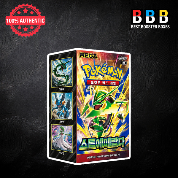 Storm Emeralda Korean Pokémon TCG Booster Box M6 – Sealed, featuring Rayquaza, Swampert and Gardevoir artwork