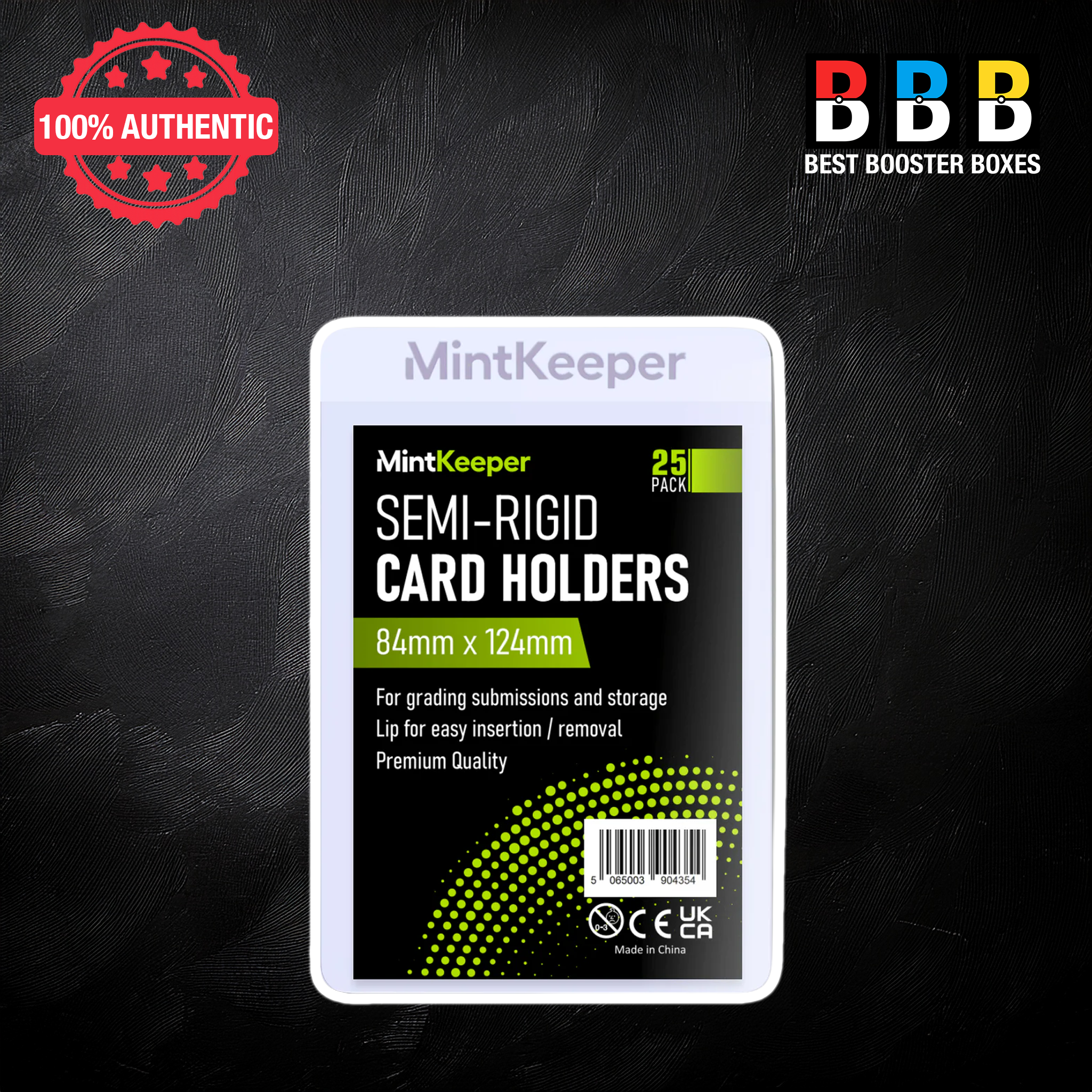 MintKeeper Semi-Rigid Card Holders 84x124mm – Pack of 25, for grading submissions and storage, with easy insertion lip
