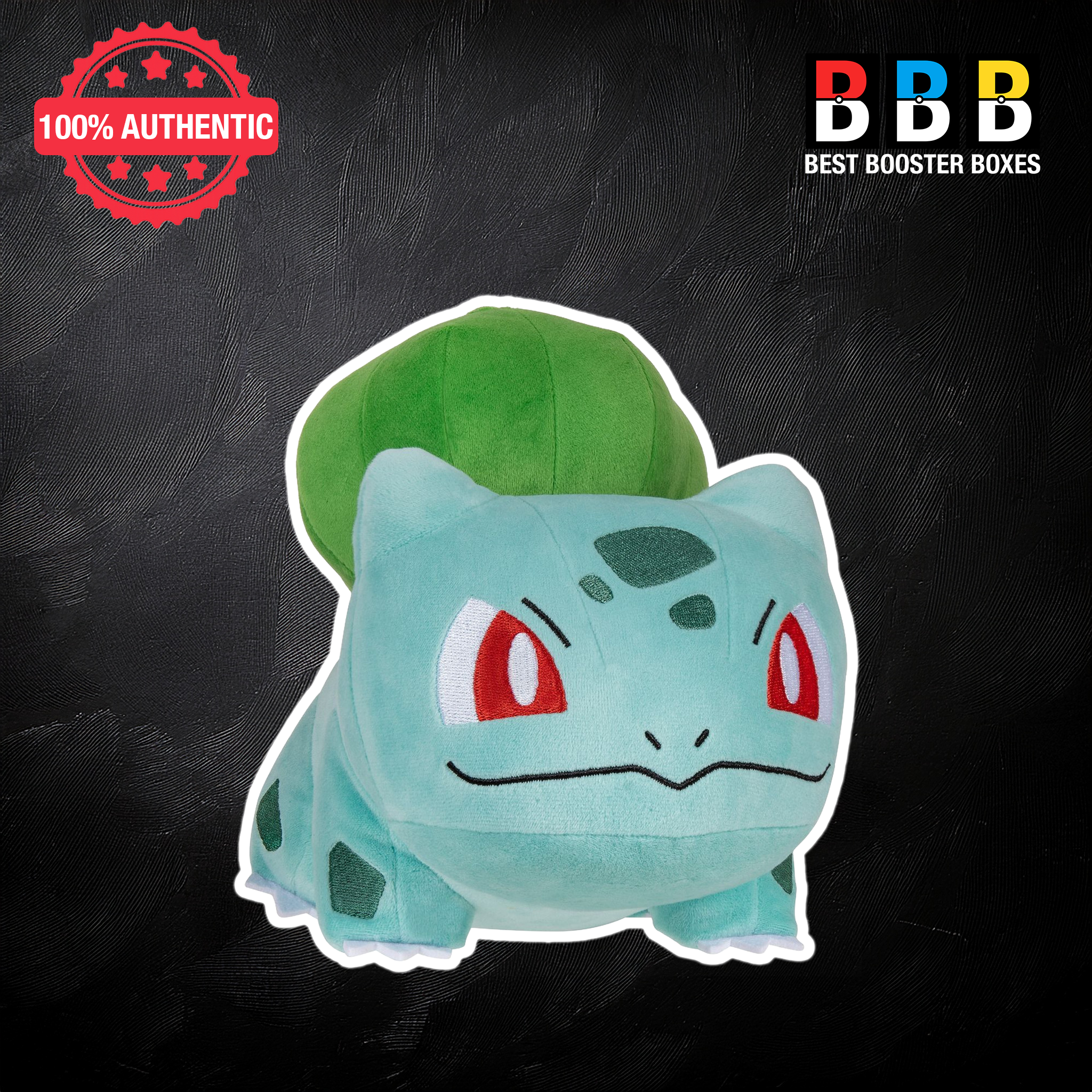 Pokémon Bulbasaur 12 inch plush – blue-green soft toy with embroidered red eyes and green bulb, front view