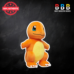 Pokémon Charmander 12 inch plush toy out of box – standing side view showing orange plush body, yellow belly and white claw details