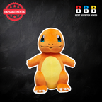 Official Pokémon Charmander large plush toy 12 inch – front-on view showing embroidered blue eyes, orange body and yellow belly