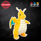 Official Pokémon Dragonite large plush toy 12 inch – side profile showing cream striped belly, teal wing and antennae detail