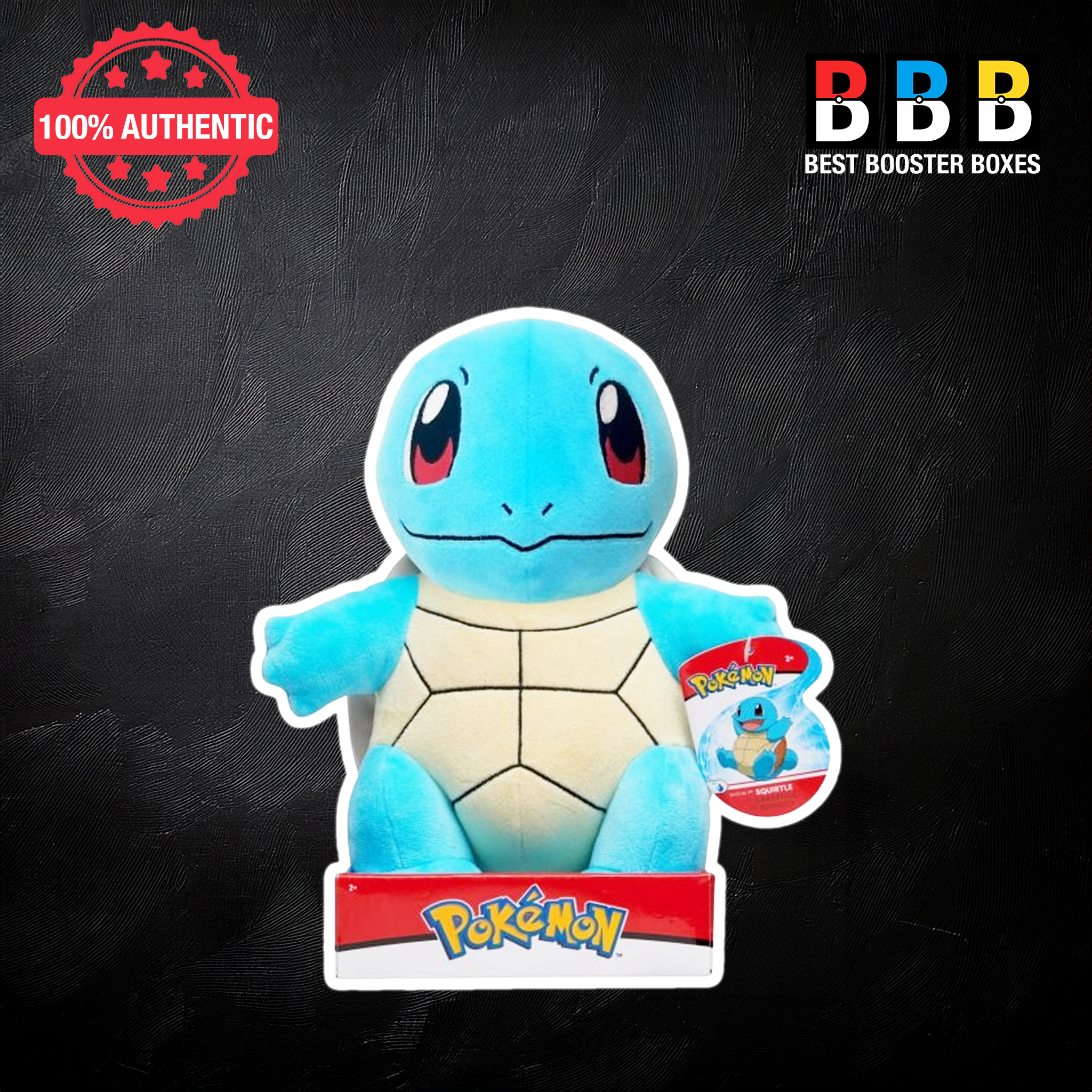 Pokémon Squirtle 12 inch plush toy in official Pokémon box – blue soft stuffed figure with cream shell detail and embroidered red eyes