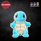 Pokémon Squirtle 12 inch plush toy out of box – front view showing blue plush body, cream segmented shell and embroidered red eyes