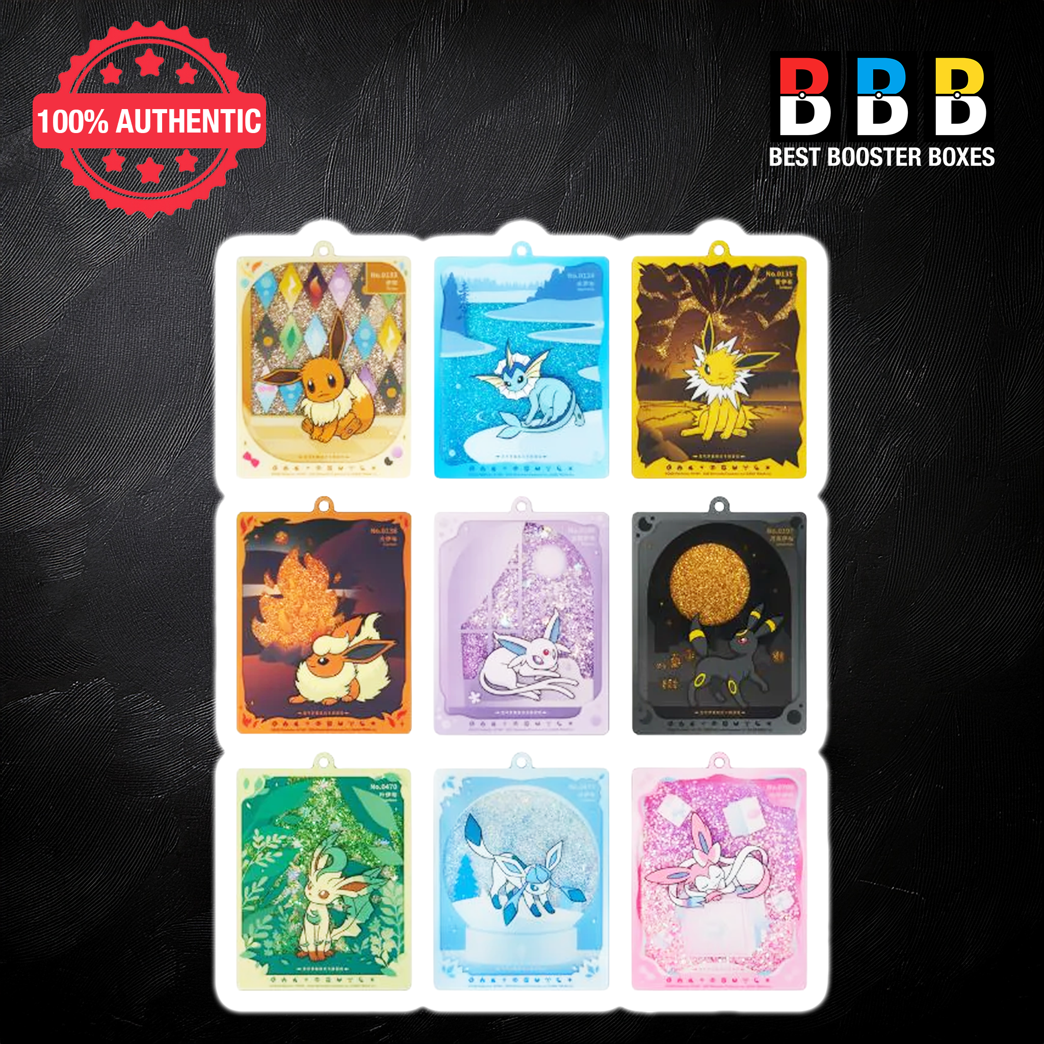 Pokémon Terastal Grand Gathering Chinese Quicksand Glitter Display Card Frame Gift Box – Contents Detail, 2 Booster Packs and Eeveelution Promo